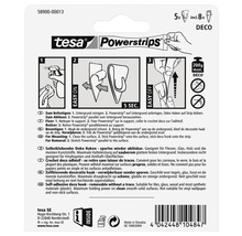 Zadní strana obalu dekoračních háčků Tesa Powerstrips s návodem k použití