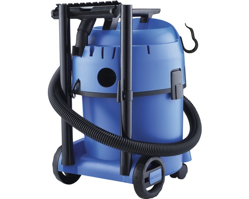 Modrý víceúčelový vysavač s hadicí a kolečky