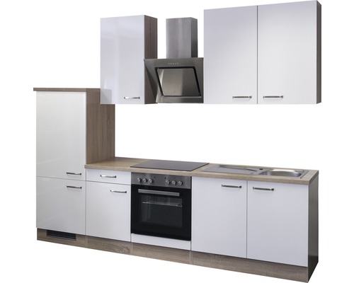 Kuchyňská linka s dřezem, varnou deskou, troubou, digestoří a horními skříňkami