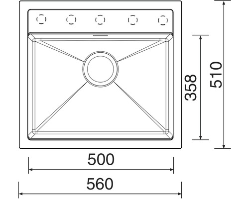 Nákres kuchyňského dřezu s rozměry