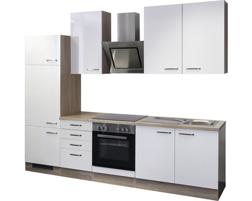 Kompletní kuchyňská linka se skříňkami, dřezem, sporákem a odsavačem par