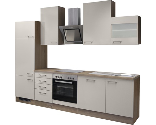 Kompletní kuchyňská linka se skříňkami, dřezem, sporákem a odsavačem par