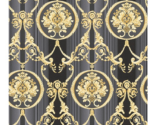 Tapeta s ornamenty a pruhovaným vzorem