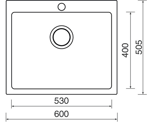 Nákres kuchyňského dřezu s rozměry