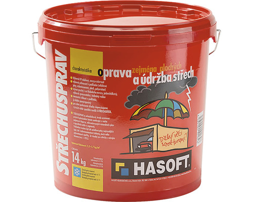 Hmota na opravu střechy v červeném kbelíku o obsahu 14 kilogramů