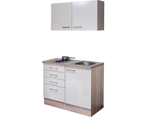 Kompaktní kuchyňská linka s dřezem, varnou deskou, spodními a horními skříňkami