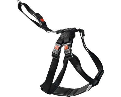 Černý bezpečnostní postroj do auta pro psy s nastavitelnými popruhy a sponami