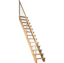 Dřevěné schodiště s ocelovým lanovým zábradlím