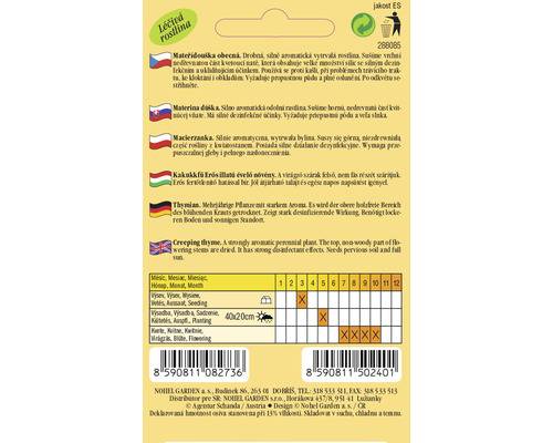 Informace o výsevu a době květu mateřídoušky obecné