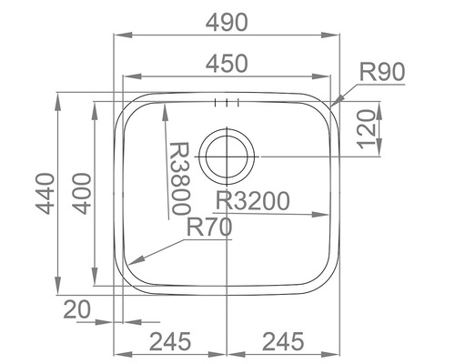 Technický výkres dřezu s rozměry