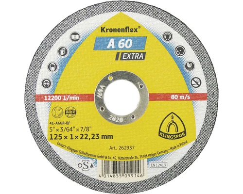 Řezný kotouč Ø 125 x 1 mm, A60E nerez Řezný kotouč Kronenflex A 60 Extra, 125x1x22,23 milimetrů