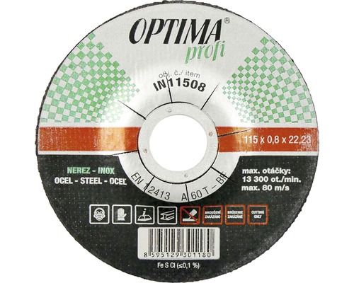 Řezný kotouč OPTIMA Ø 115 x 0,8 mm, nerez Řezný kotouč na kov, 115 x 0,8 x 22,23 milimetrů