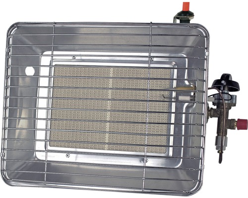 Plynový ohřívač s ochrannou mřížkou a ovládacími prvky