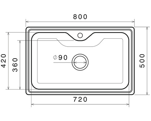 Nákres dřezu s rozměry