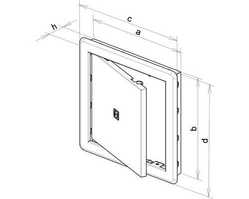 Technický nákres revizních dvířek s rozměry