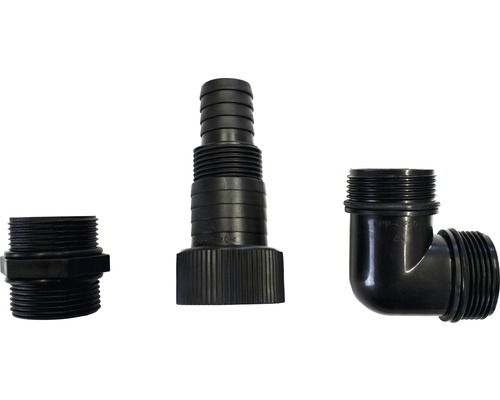 Tři černé plastové trubkové spojky