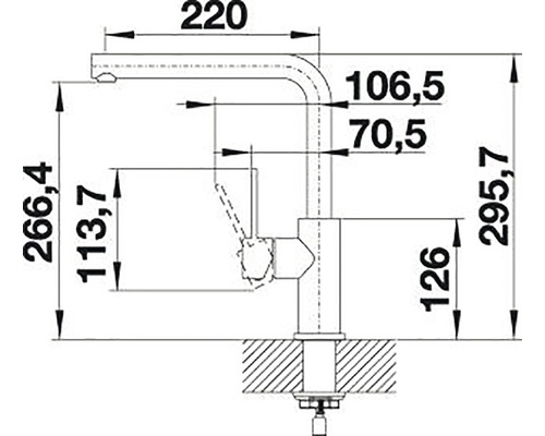 Technický nákres kuchyňské baterie s rozměry