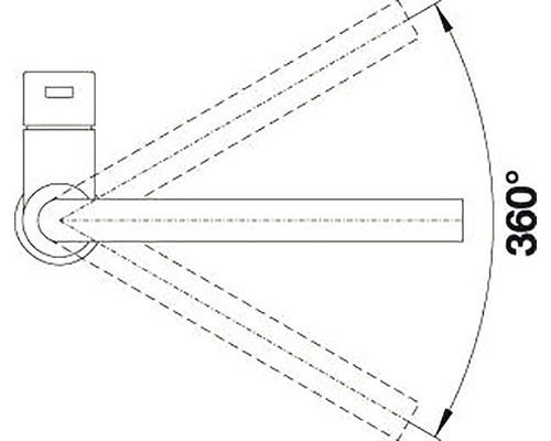 Nákres armatury s úhlem natočení 360 stupňů