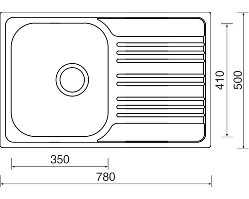 Nákres dřezu s rozměry