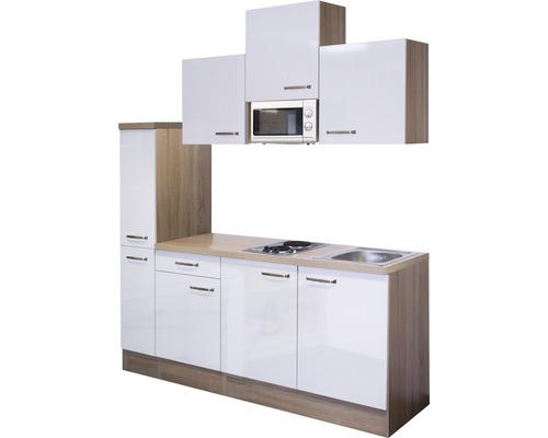 Kuchyňská linka s dřezem, varnou deskou, mikrovlnnou troubou a skříňkami