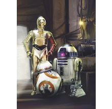 Ilustrace droidů C-3PO, R2-D2 a BB-8