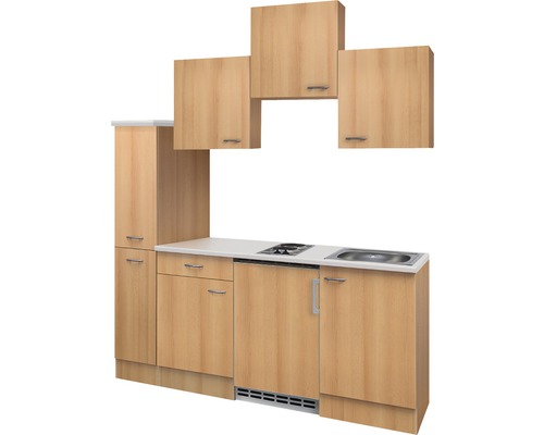 Kompaktní kuchyňská linka s dřezem, varnou deskou a horními skříňkami