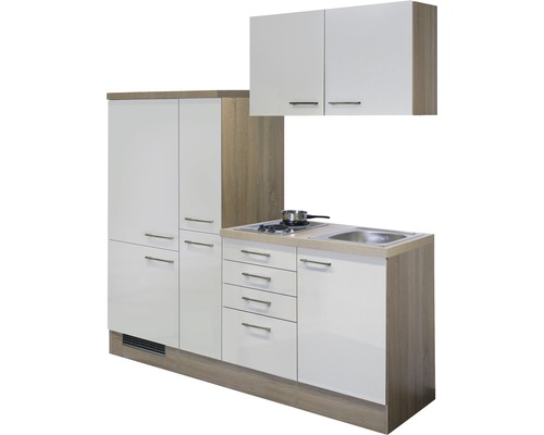 Kompaktní kuchyňská linka s dřezem, varnou deskou, skříňkami a zásuvkami