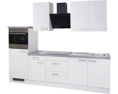 Kompletní kuchyňská linka s horními skříňkami, digestoří, dřezem a troubou