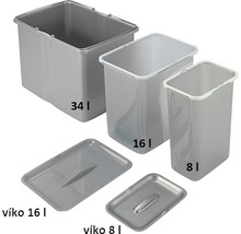Odpadkové nádoby různých velikostí s odpovídajícími víky