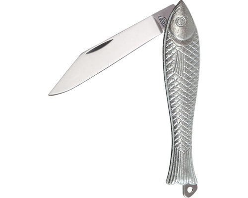Kapesní nůž s rukojetí ve tvaru ryby a otevřenou čepelí