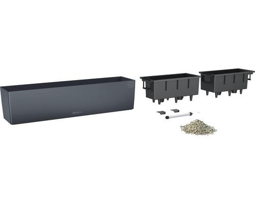 Obdélníkový truhlík s zavlažovací vložkou, ukazatelem hladiny vody a rostlinným granulátem