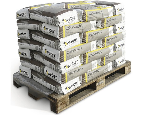 Paleta pytlů Weber zdicí malty o hmotnosti 25 kilogramů