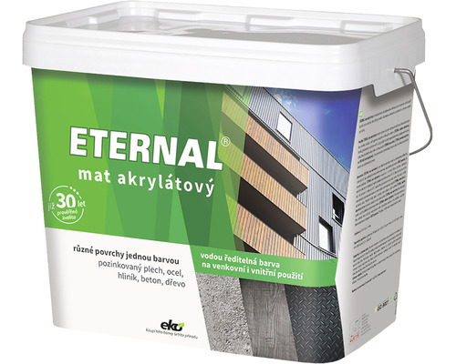 Univerzální barva Eternal mat akrylátový bílý 10 kg Kbelík s matnou akrylátovou barvou Eternal pro různé povrchy