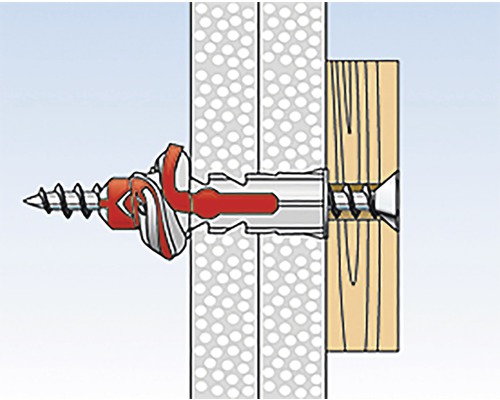 Detailní záběr instalace hmoždinky do dutých prostorů ve zdi