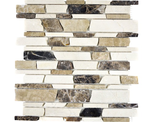 Kamenná mozaika MOS Brick 295 27,5x30 cm béžová/hnědá Mozaiková dlaždice z přírodního kamene pro obklady stěn a podlah
