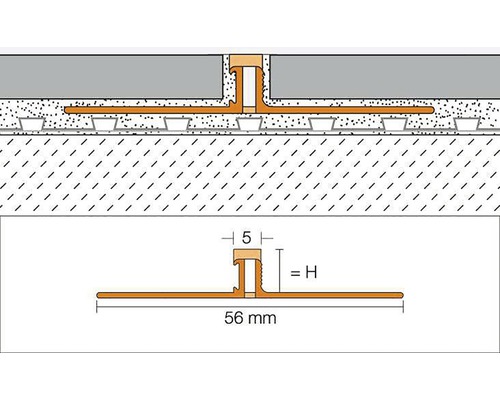 Schéma přechodové lišty s rozměry 56 mm šířka a 5 mm výška.
