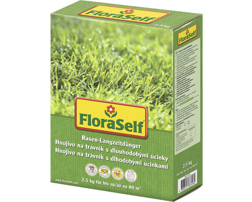 Trávníkové hnojivo FloraSelf s dlouhodobým účinkem 2,5 kg/ 80 m² Balení trávníkového hnojiva FloraSelf s dlouhodobým účinkem, 2,5 kg