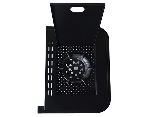 Černý plynový vařič s otevřeným víkem