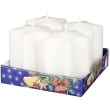 Čtyři bílé adventní svíčky v ozdobné krabičce