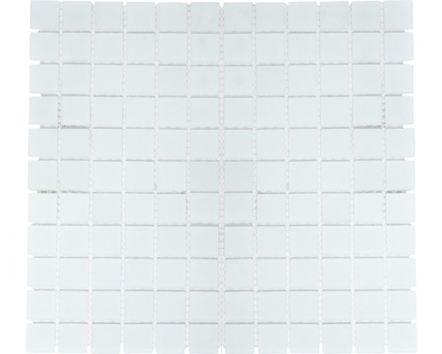 Skleněná mozaika CM 4045 matně bílá 30,5x32,5 cm Mozaiková dlaždice s čtvercovými prvky