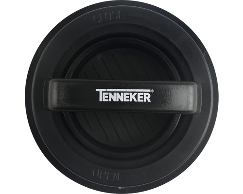 Logo Tenneker na kulatém víku s otevíracím a zavíracím mechanismem