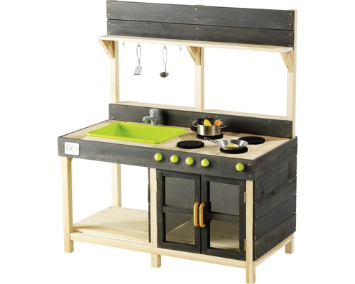 Dětská zahradní kuchyňka EXIT Yummy 200 Dřevěná dětská kuchyňka s umyvadlem, varnými deskami a troubou