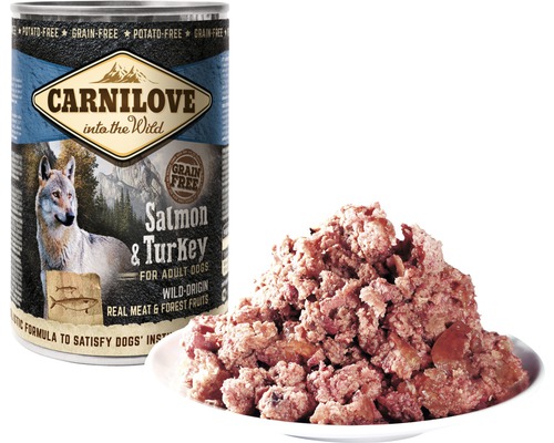 Konzerva Carnilove s lososem a krůtou pro dospělé psy, bez obilovin
