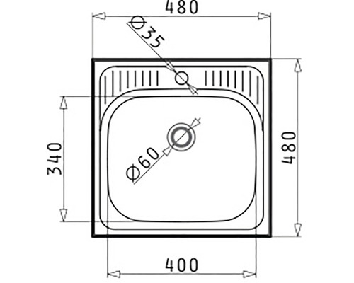 Technický nákres dřezu s rozměry