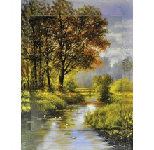 Malba říční krajiny s mostem