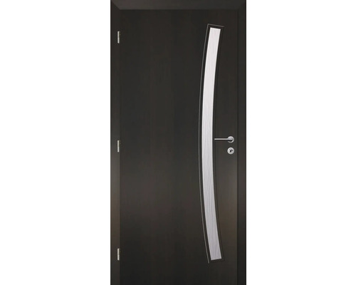 Interiérové dveře se zakřivenou skleněnou vložkou a klikou