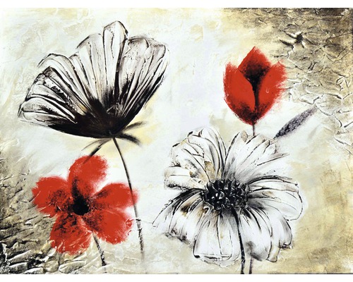 Ručně malovaný obraz 2.907.2354 motiv červeno-bílé květy 80x115 cm
