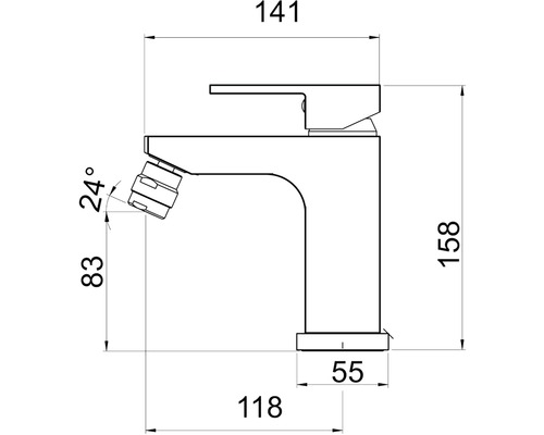 Technický nákres umyvadlové baterie s rozměry