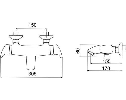 Technický nákres armatury s rozměry