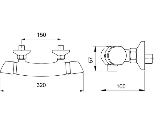 Technický nákres dvoumadlové baterie s rozměry